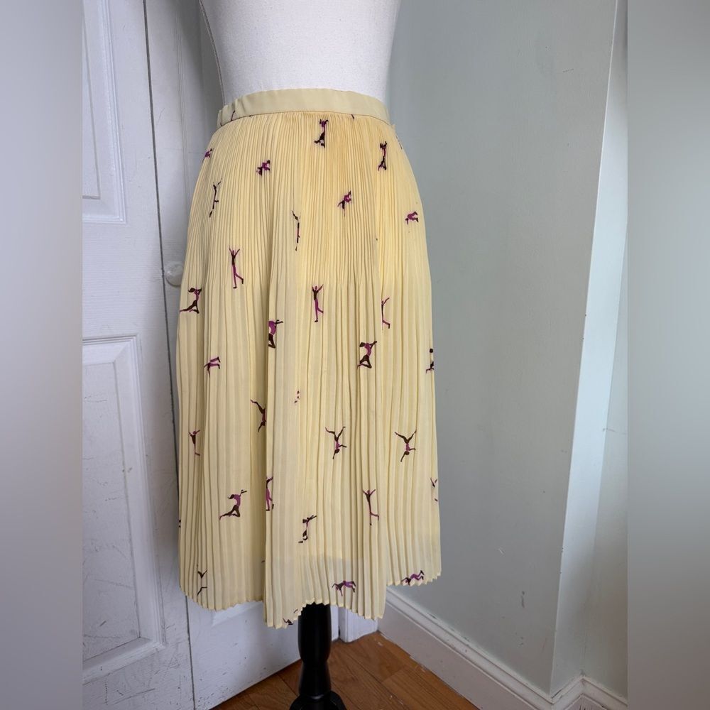 1970/80s Japanese Canary Yellow Ballet core Pleated Skirt with Acrobats Pattern - Picture 9 of 15